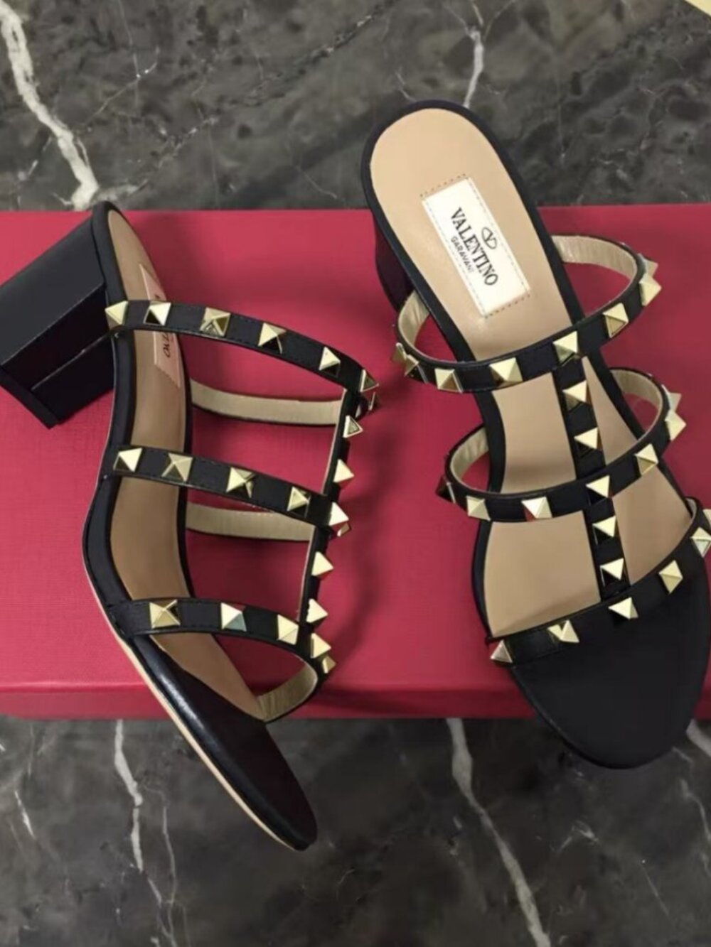 Valentino Garavani Gold Rockstud Cage Mule Low Heel Sandals - Picture 5 of 9